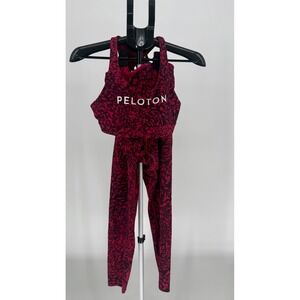 Peloton Athletic Set Burgundy Leopard Print Sports‎ Bra Leggings Women's M